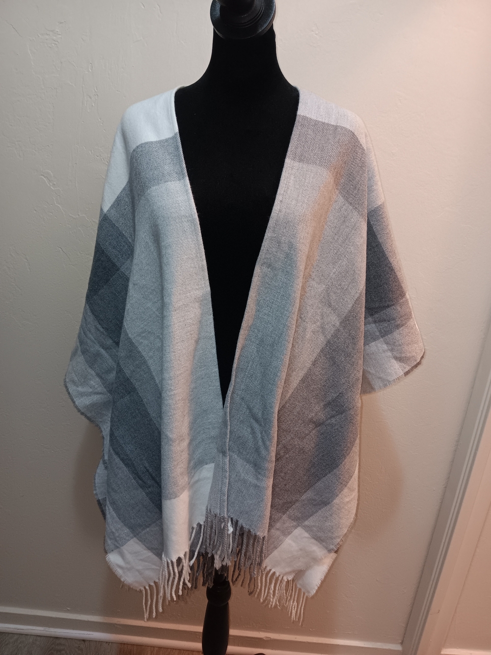 a new day Gray Plaid Fringe Wrap